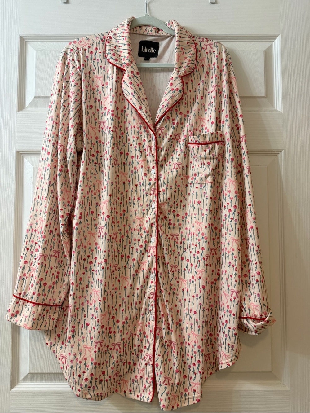 Birdies Cream Pajama Top with Pink Floral Print